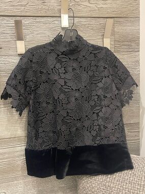 Black Lace Mock-Neck Short Sleeve Top